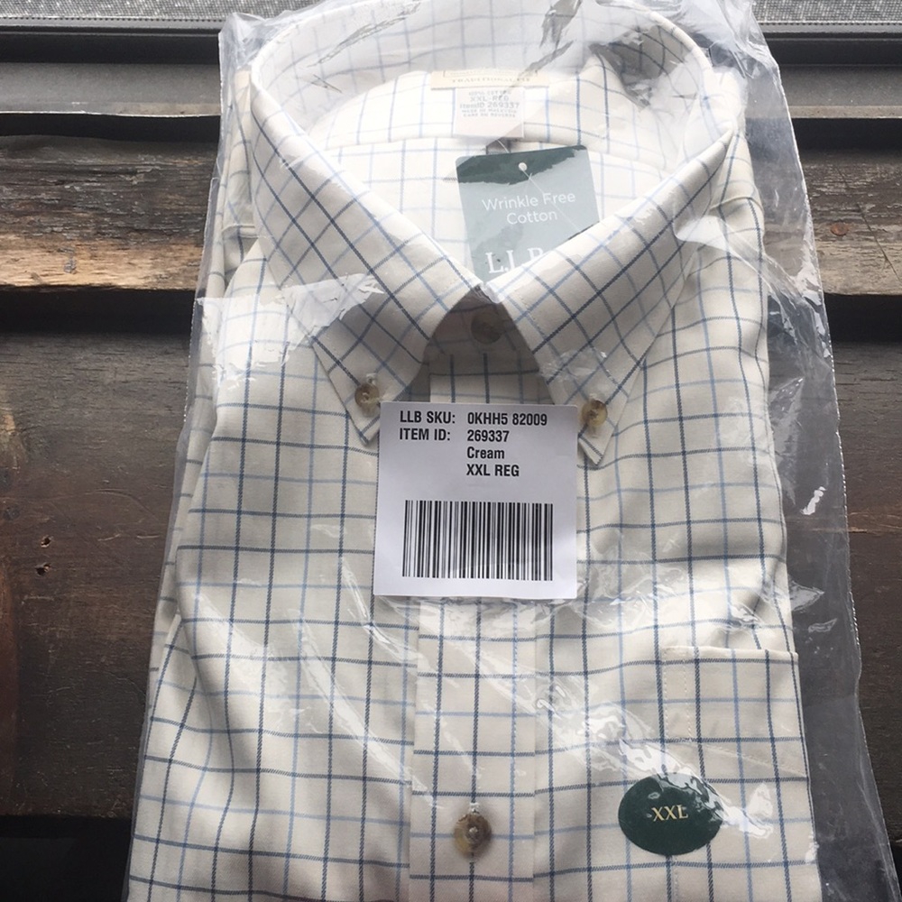 LL Bean Men’s xxl reg Cream lined shirt. NWT